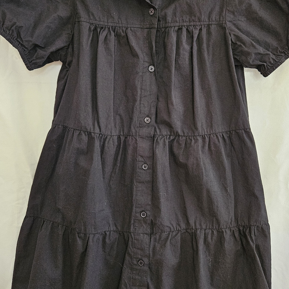 Derek Heart Black Button-Front Tiered Cotton Dress